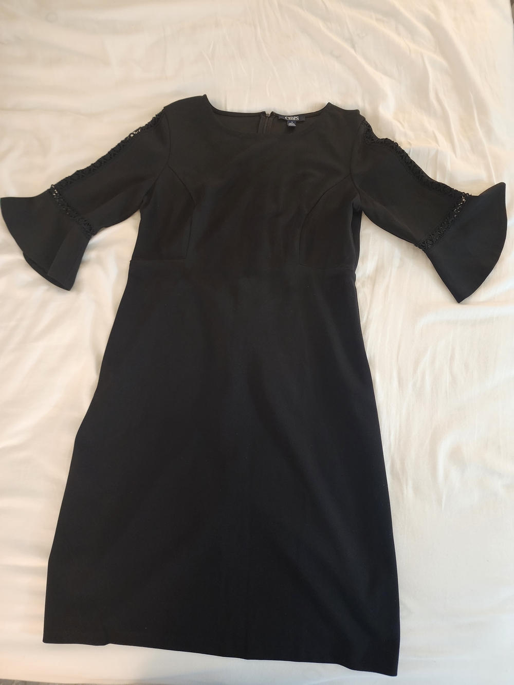Chaps Black Midi Dress with Lace-Trim Bell Sleeves